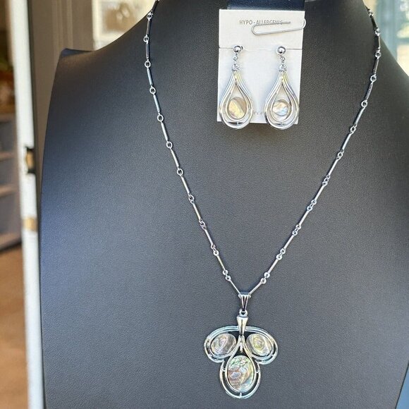 Necklace Earring Bracelet Set Mother of Pearl Shell Brown Earth Tones 22" New - Picture 3 of 12